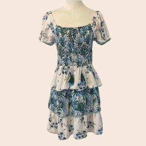 Teal & White Margaux Riviera Layered Mini Dress Size Small